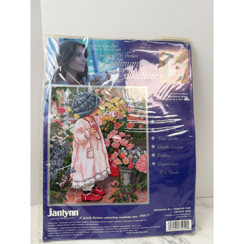 Janlynn Vintage Counted Cross Stitch Kit Girl Flowers Garden New